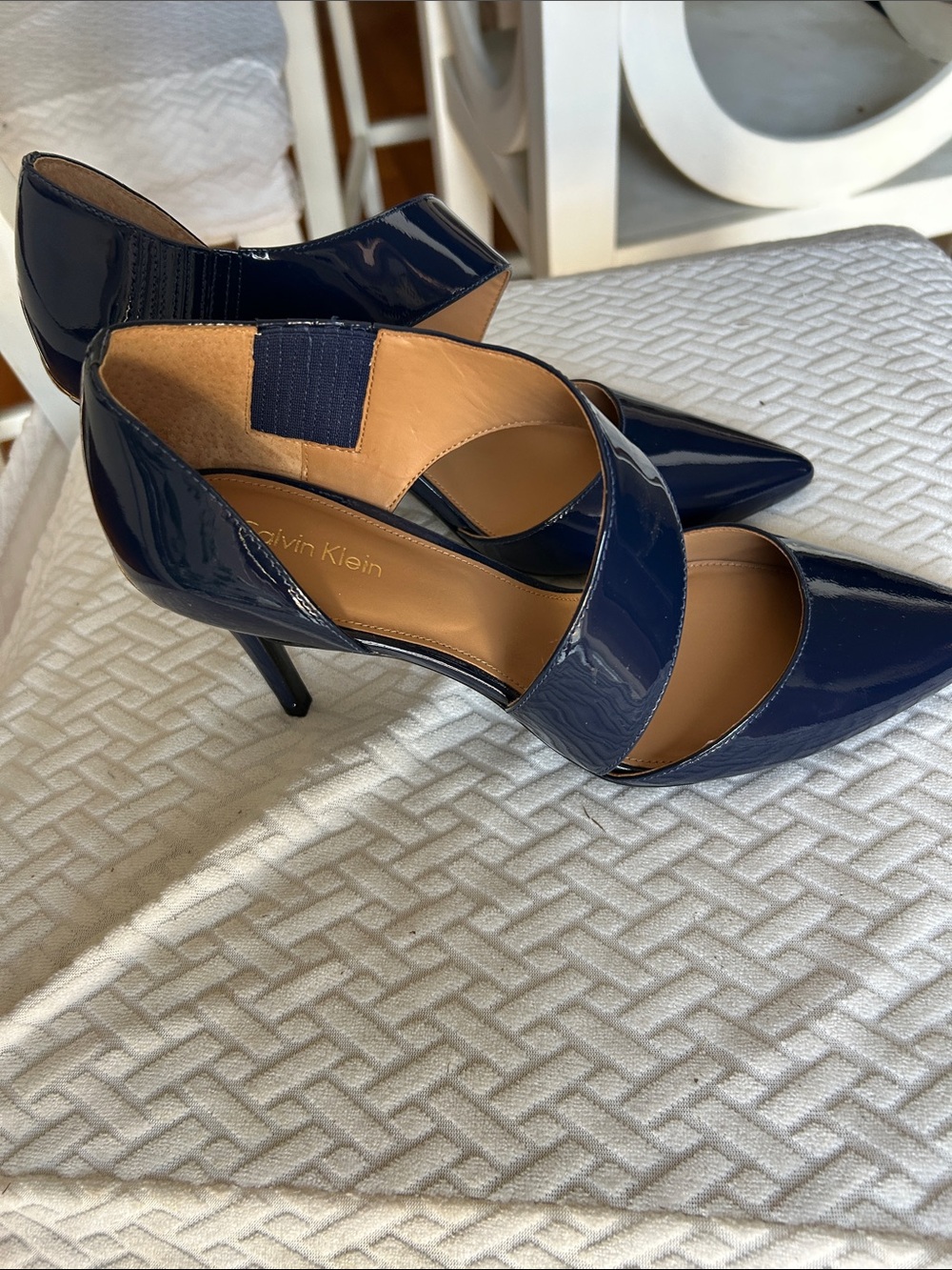 Calvin Klein Navy Patent Pointed Mary Jane Heels - Picture 6 of 7